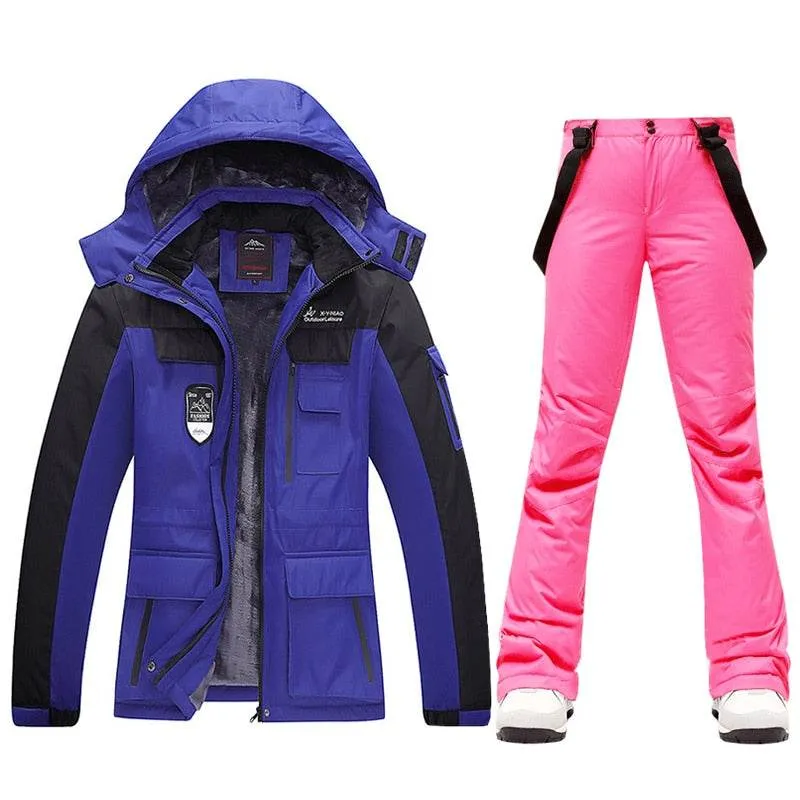 Ski Suits Women's Winter Fleece Ski Jackets and Strap Pants