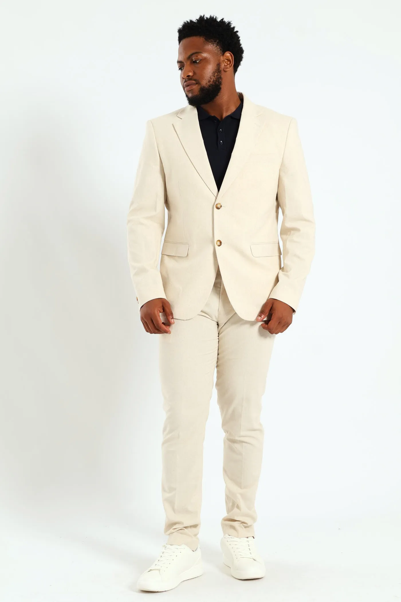 Slim Linen Suit Jacket - Natural