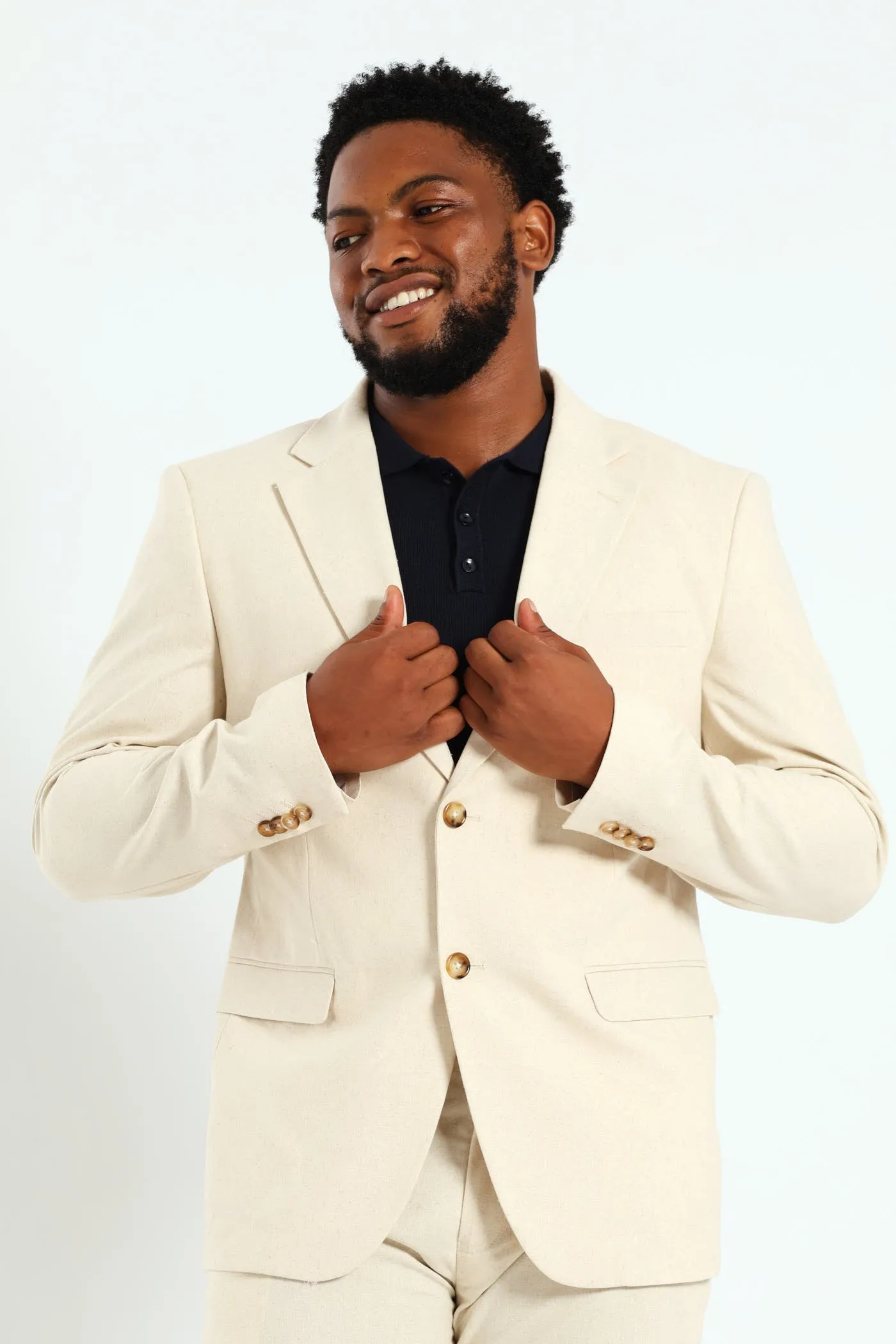 Slim Linen Suit Jacket - Natural