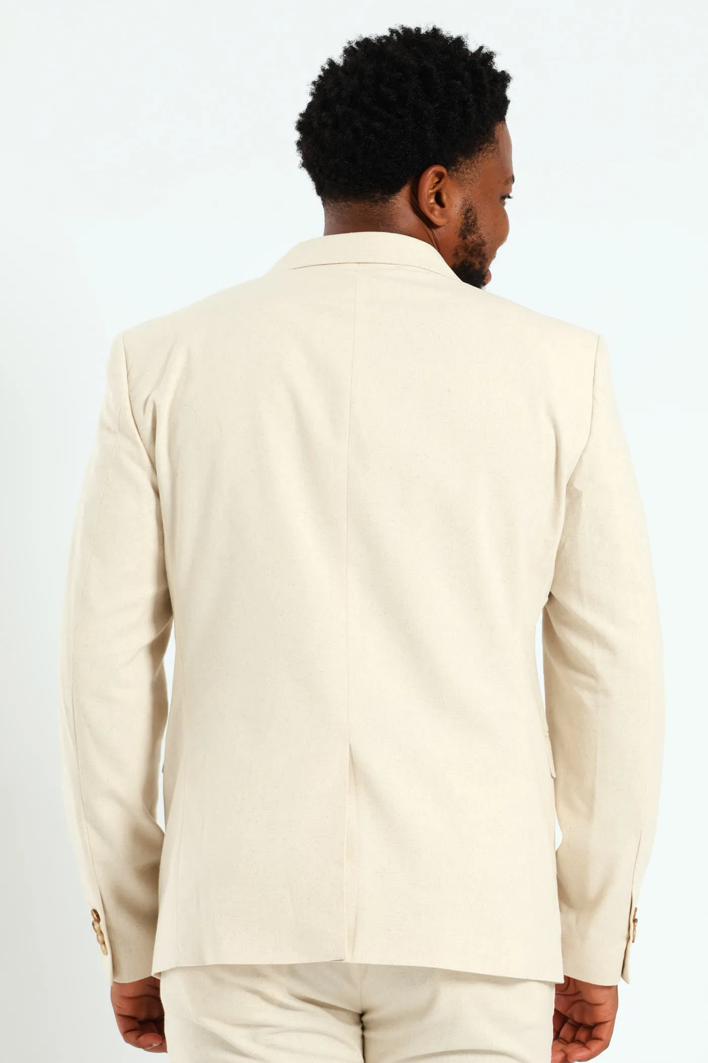 Slim Linen Suit Jacket - Natural