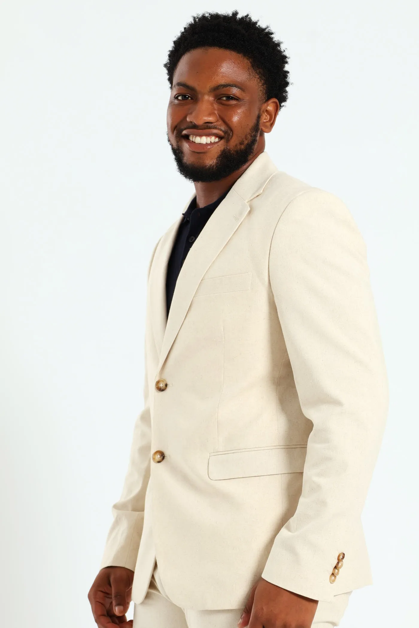 Slim Linen Suit Jacket - Natural