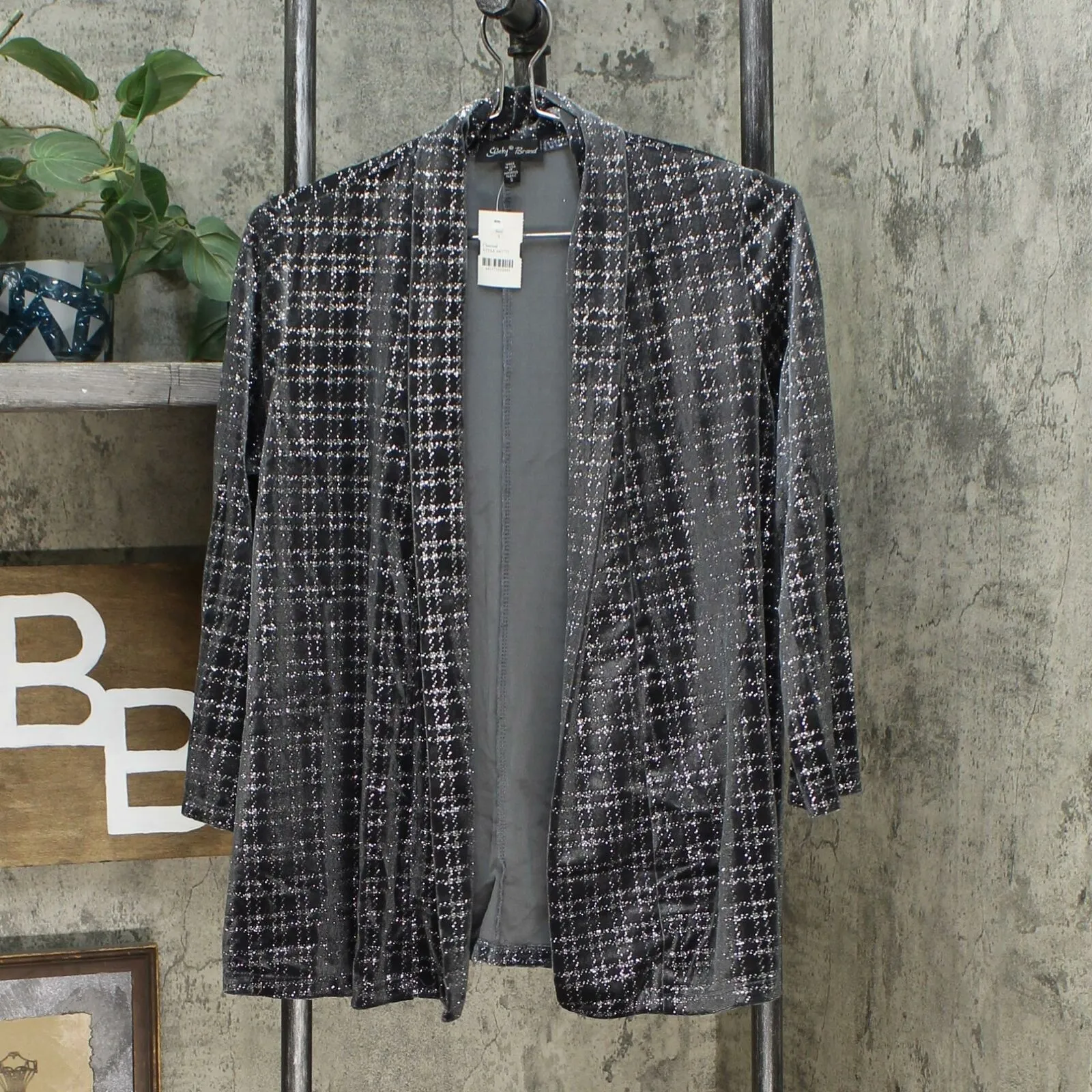 Slinky Brand Women's Sparkle Plaid Velvet Jacket