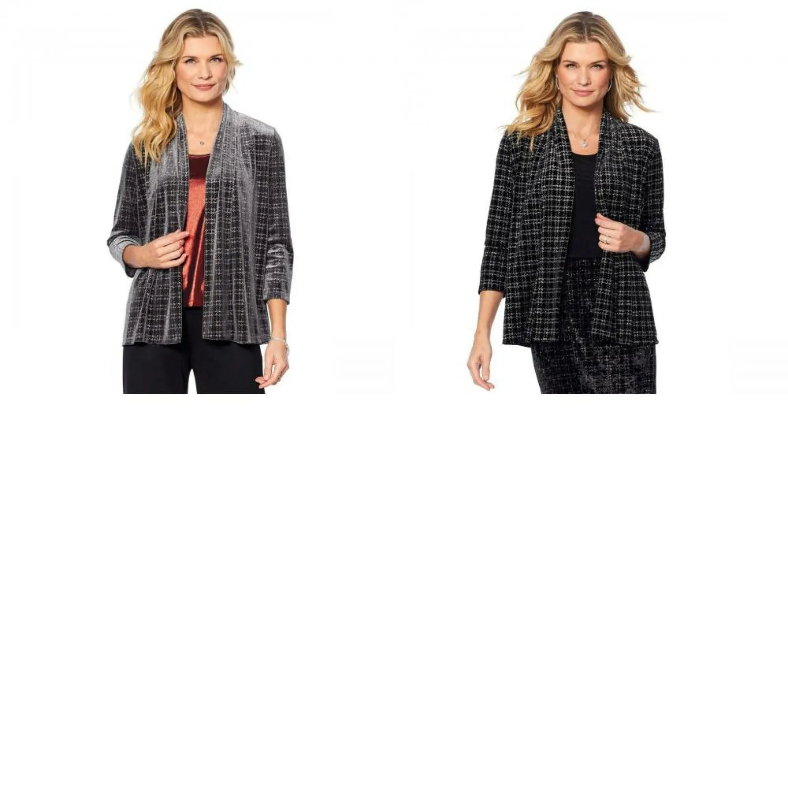 Slinky Brand Women's Sparkle Plaid Velvet Jacket