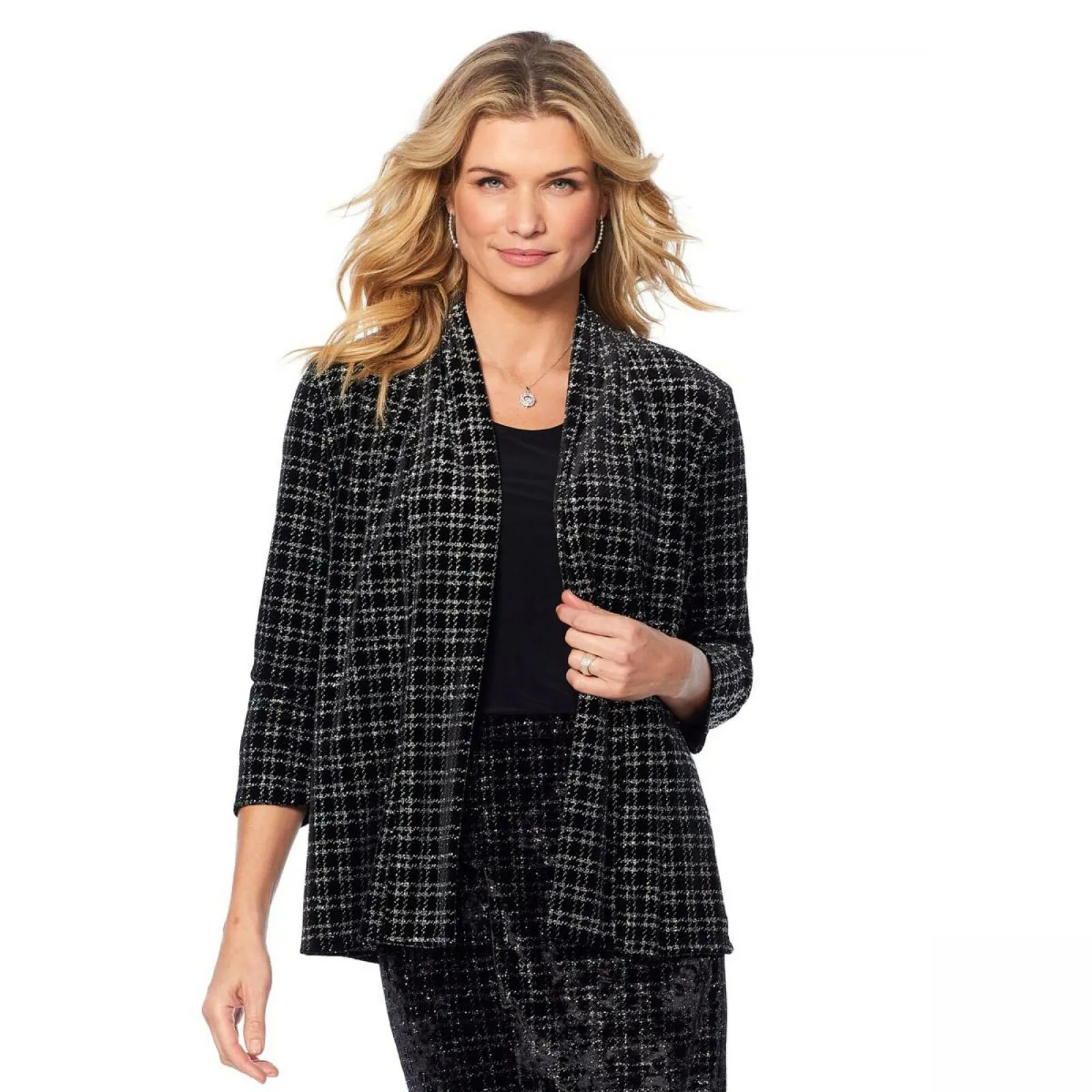 Slinky Brand Women's Sparkle Plaid Velvet Jacket