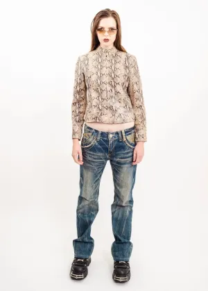Snakeskin print leather jacket