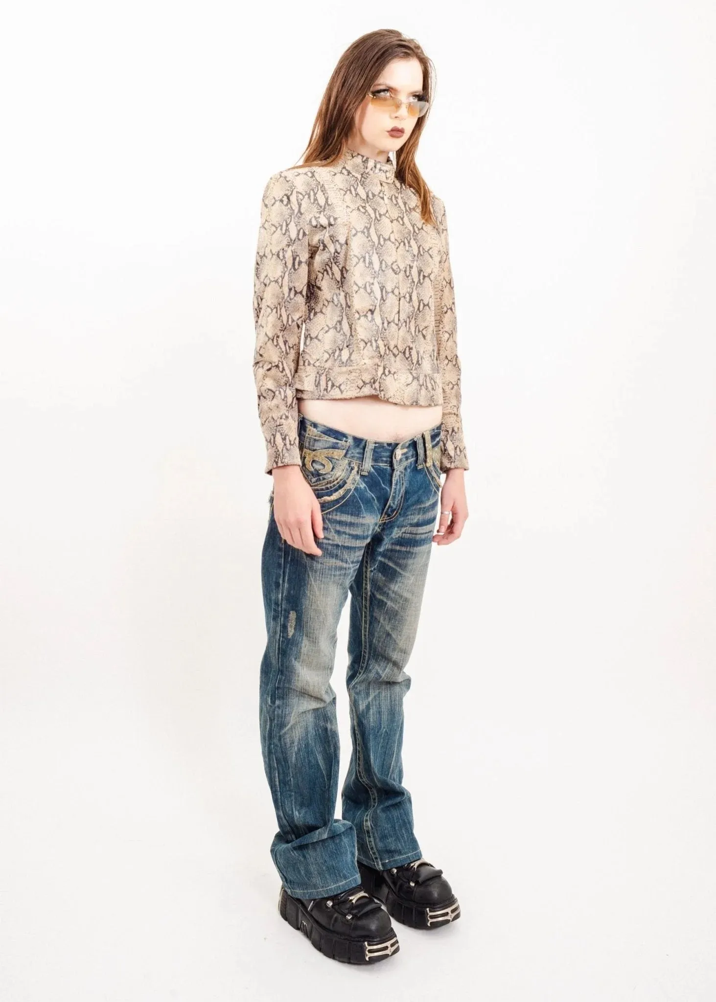 Snakeskin print leather jacket