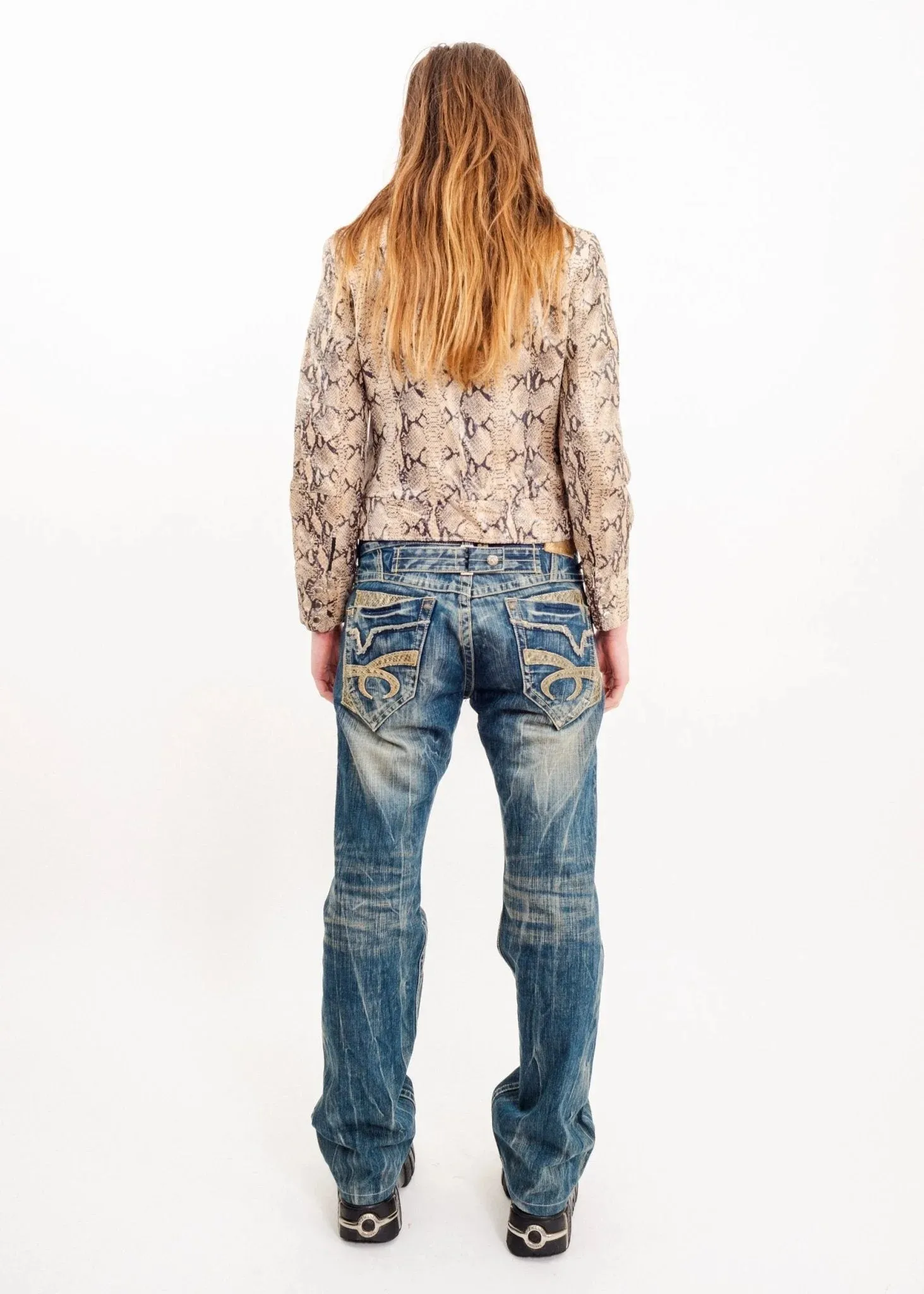 Snakeskin print leather jacket