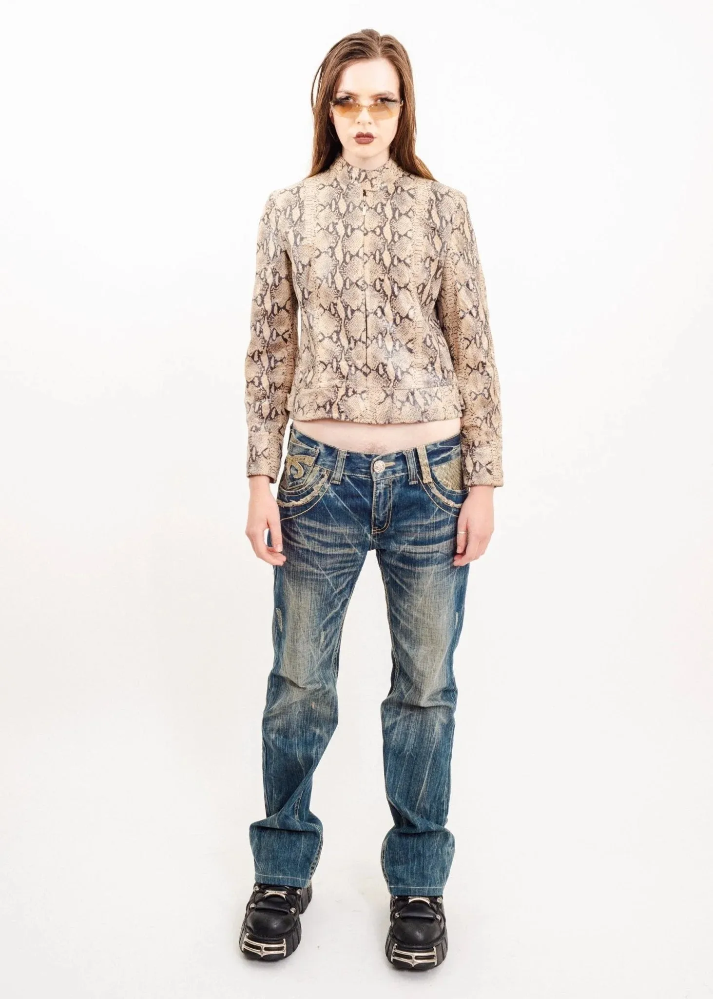 Snakeskin print leather jacket