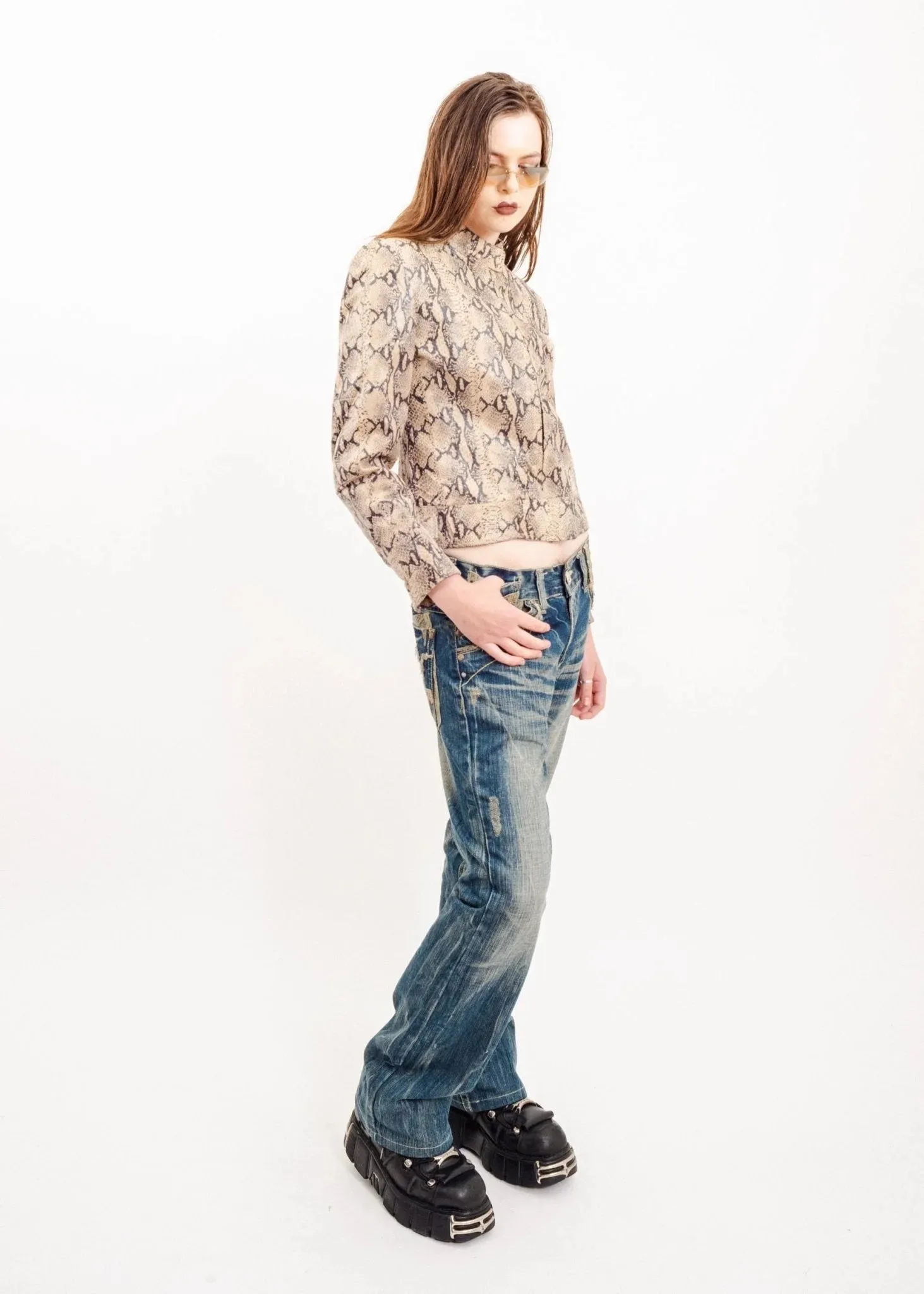 Snakeskin print leather jacket