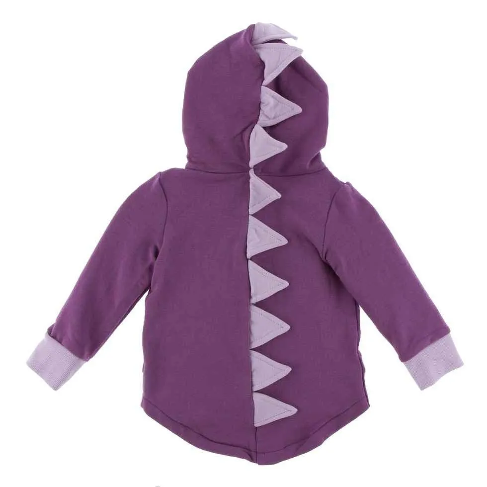 Solid Bamboo Fleece Zip-Front Dino Hoodie Jacket - Amethyst with Sweet Pea