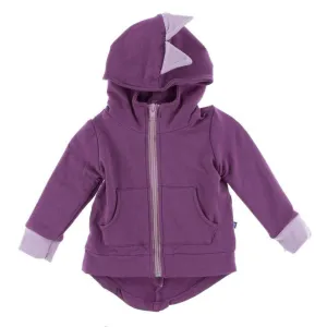 Solid Bamboo Fleece Zip-Front Dino Hoodie Jacket - Amethyst with Sweet Pea