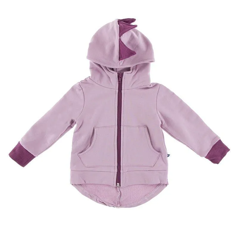 Solid Bamboo Fleece Zip-Front Dino Hoodie Jacket - Sweet Pea with Amethyst