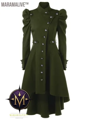 Solid Double Breasted Pea Coat, Belted Buckle Spring Mid-Long Lapel Outerwear, Women's Clothing