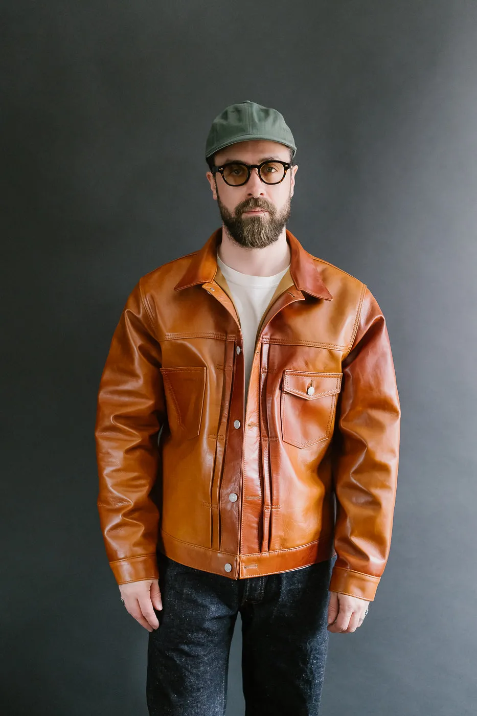 SP-123 - Hand-Dyed Horsehide Leather Type II Jacket - Brown