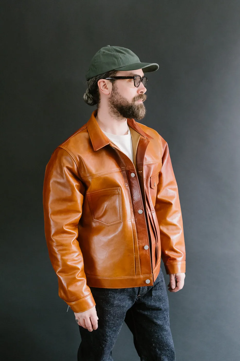 SP-123 - Hand-Dyed Horsehide Leather Type II Jacket - Brown