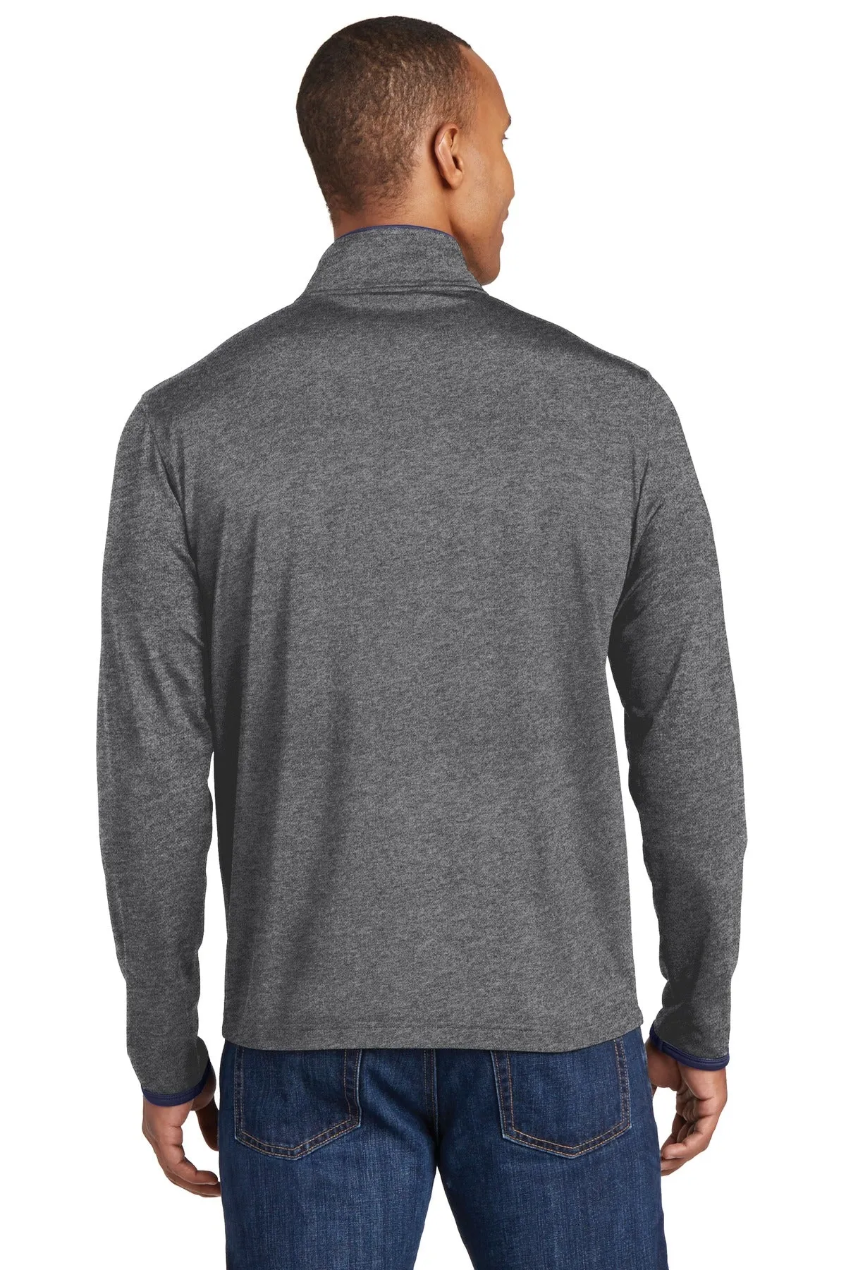 Sport-Tek Sport-Wick Stretch Contrast Full-Zip Jacket.  ST853 Charcoal Grey Heather/ True Navy