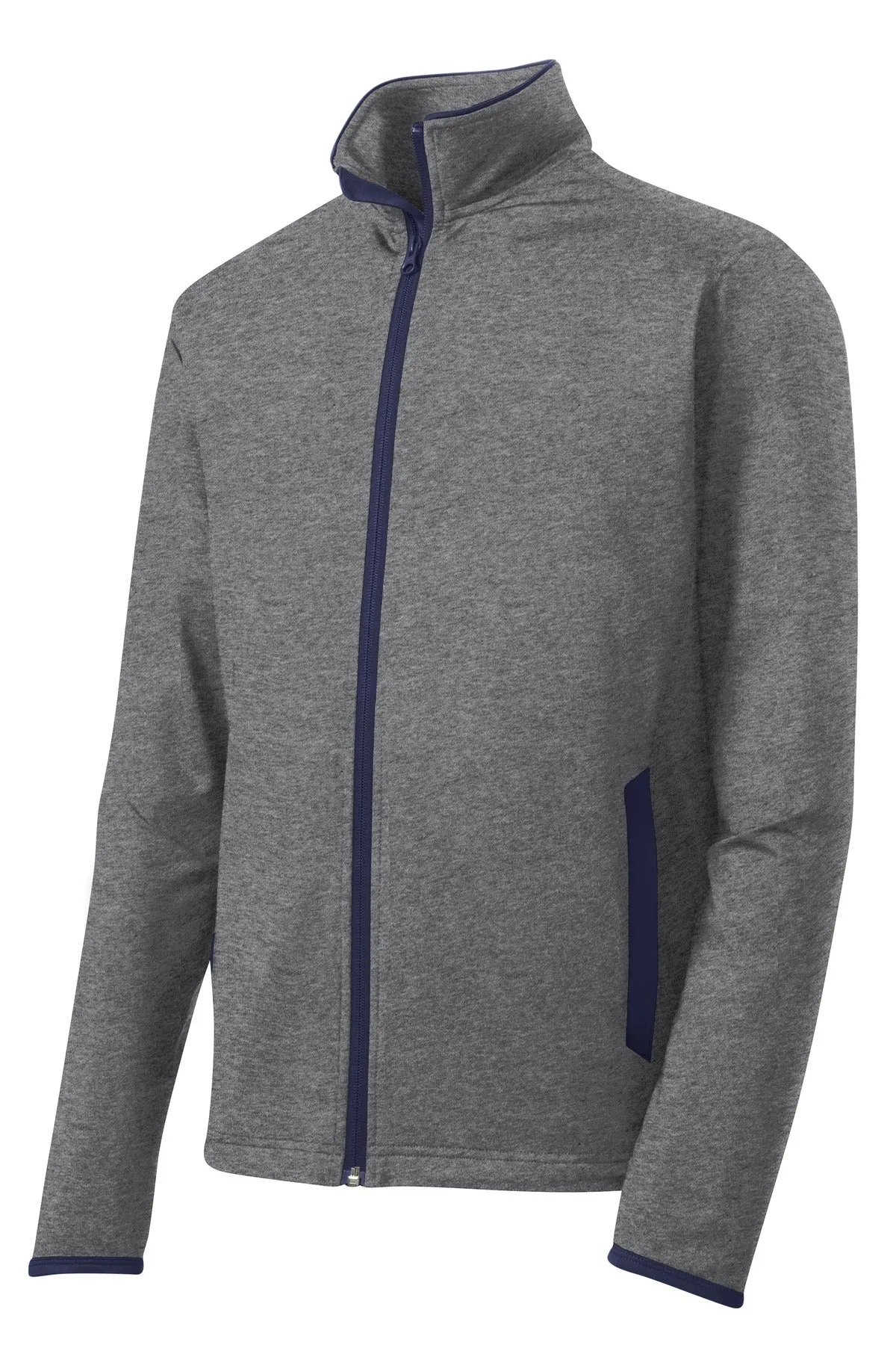 Sport-Tek Sport-Wick Stretch Contrast Full-Zip Jacket.  ST853 Charcoal Grey Heather/ True Navy