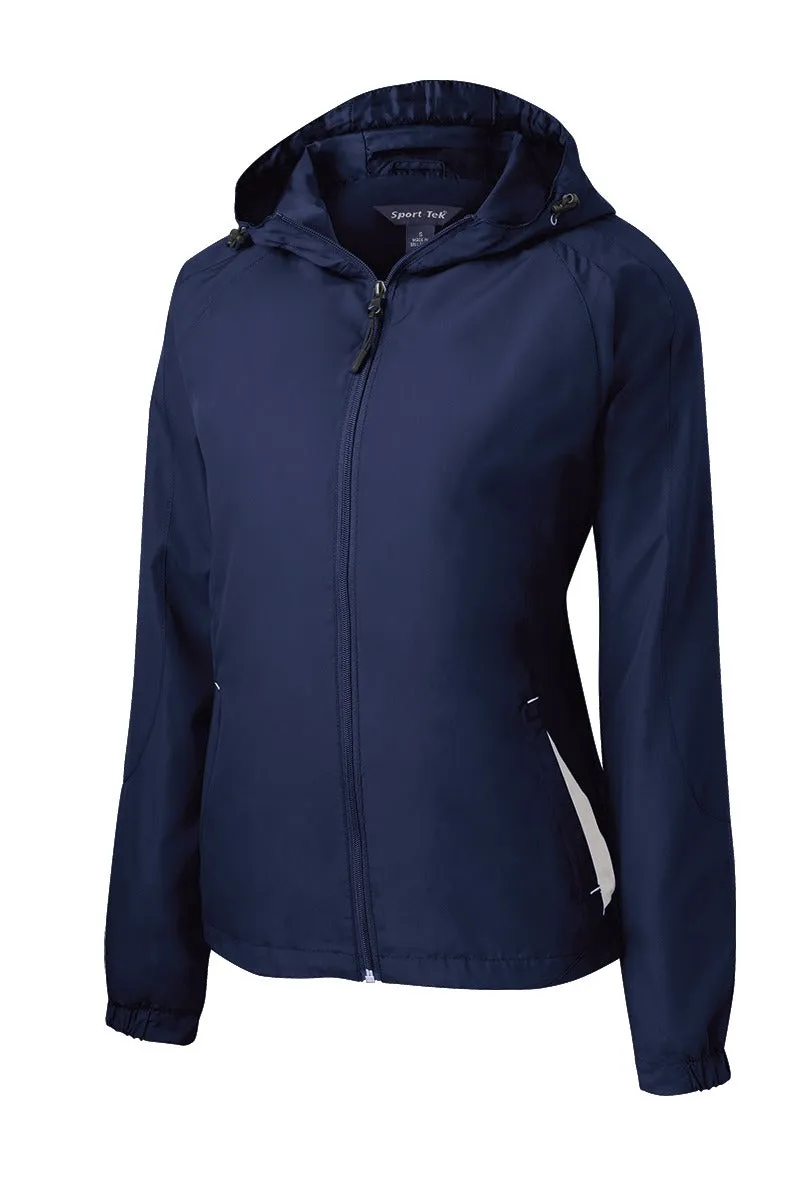 Sport-Tek Women's Colorblock Hooded Raglan Jacket. LST76 True Navy/ White