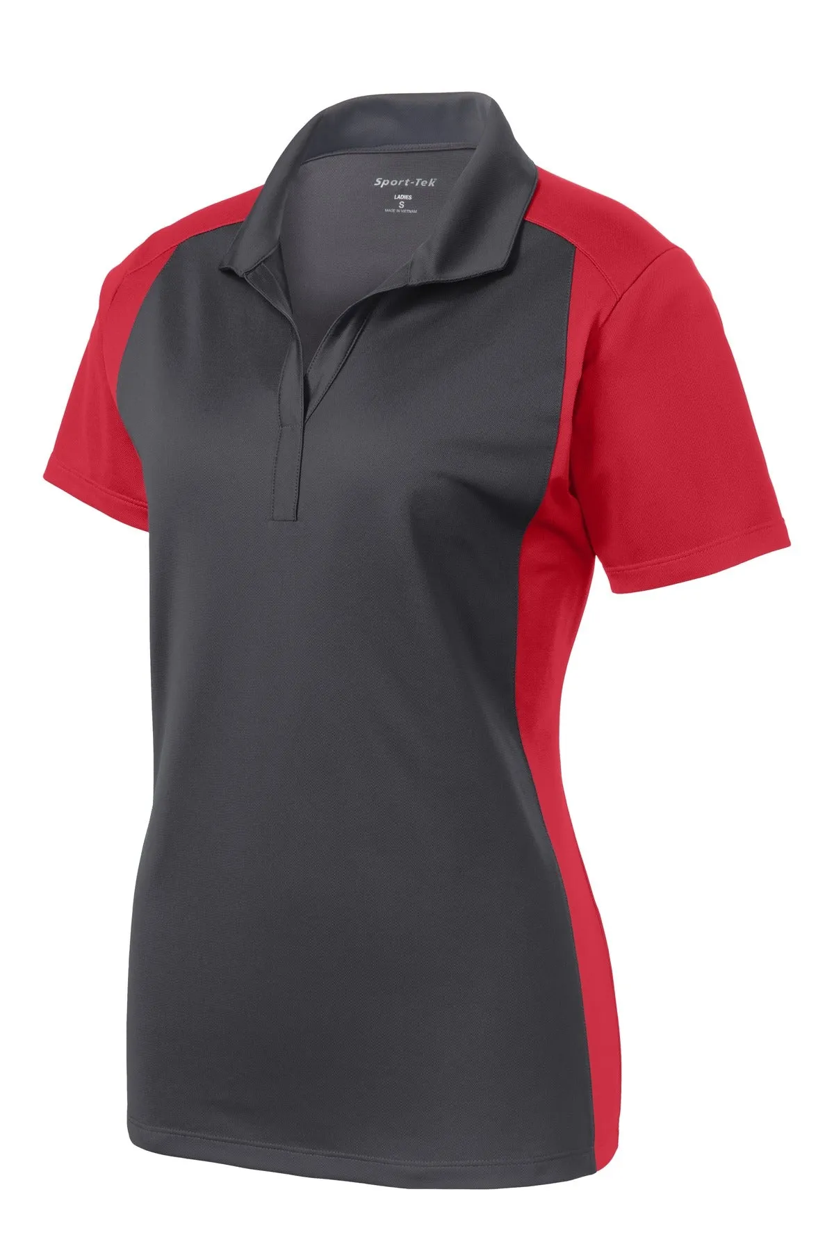 Sport-Tek Women's Colorblock Micropique Sport-Wick Polo. LST652 Iron Grey/ True Red
