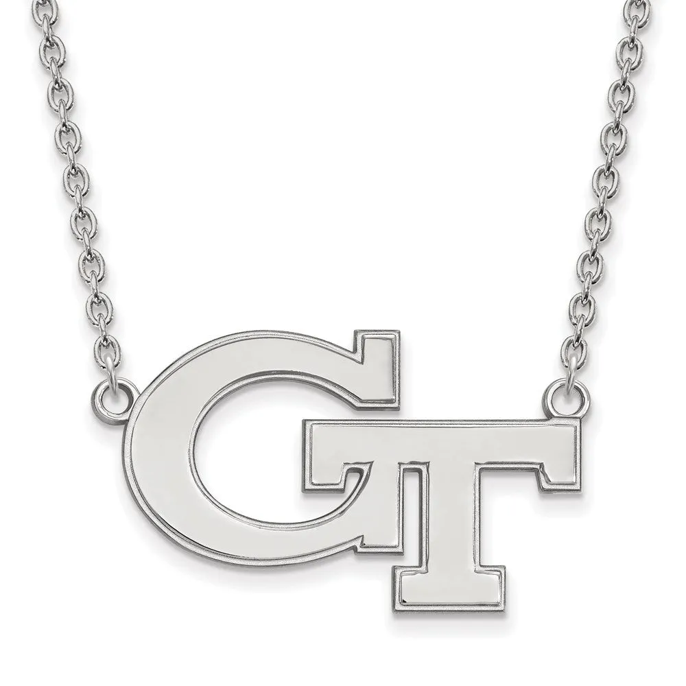 Sterling Silver Rhodium-plated Georgia Institute of Technology G-T Large Pendant 18 inch Necklace