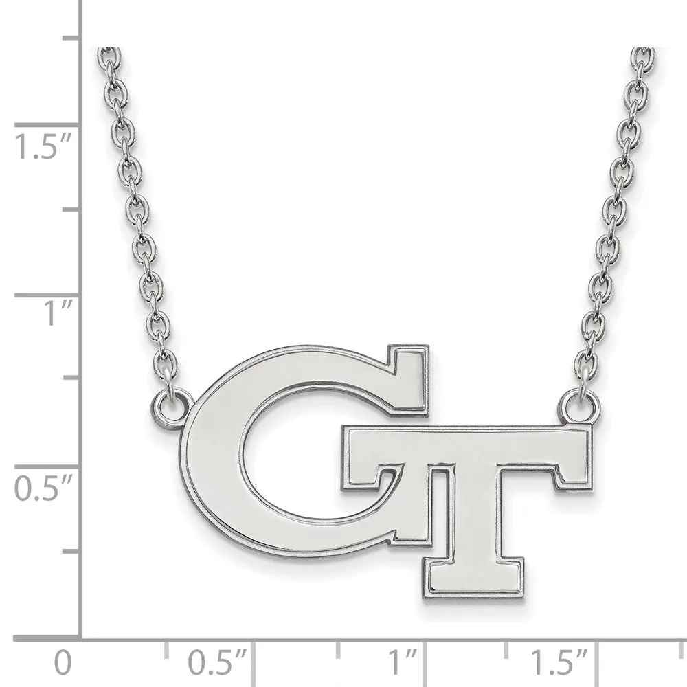 Sterling Silver Rhodium-plated Georgia Institute of Technology G-T Large Pendant 18 inch Necklace