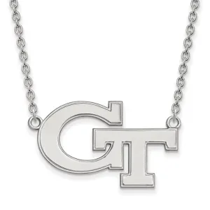 Sterling Silver Rhodium-plated Georgia Institute of Technology G-T Large Pendant 18 inch Necklace