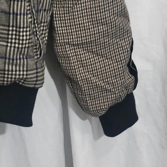 Steve Madden Women's akiri Brown Black Plaid Houndstooth Bomber Jacket Size S