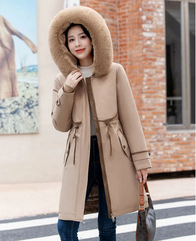 Stylish Hooded Parka with Patchwork Design and Slash Pocket
