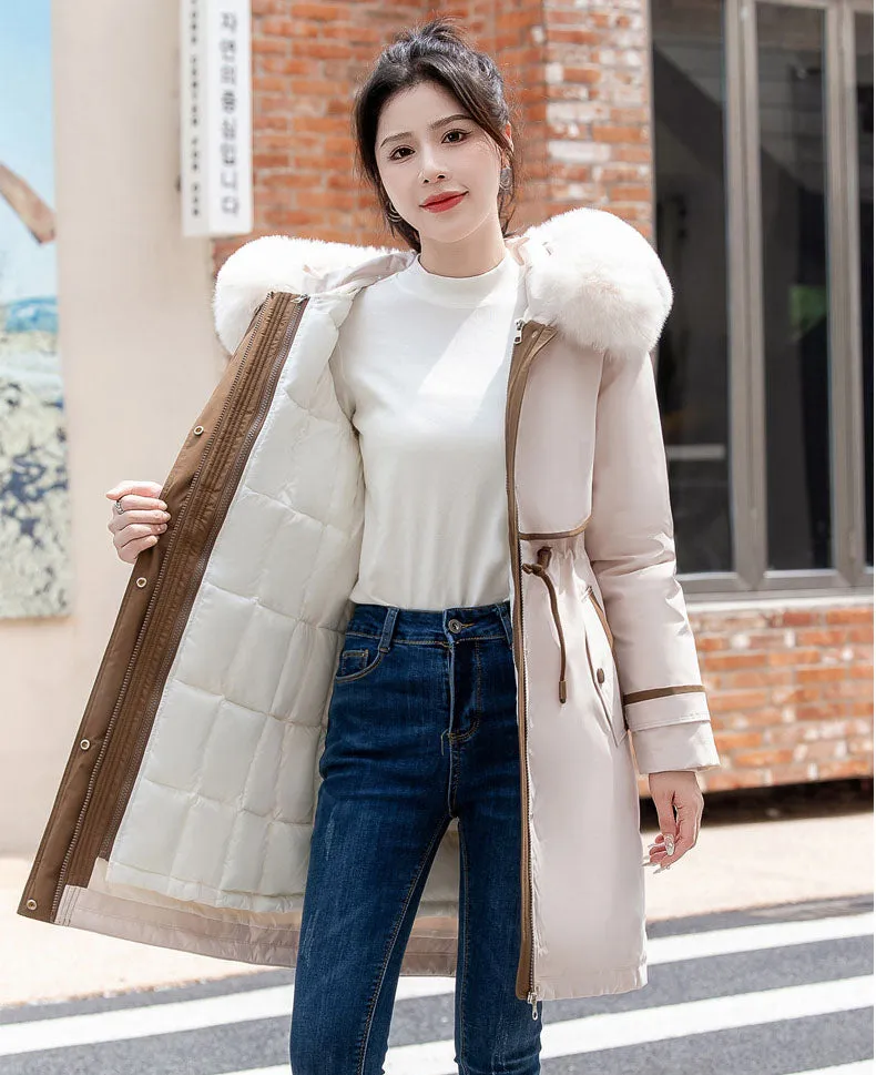 Stylish Hooded Parka with Patchwork Design and Slash Pocket