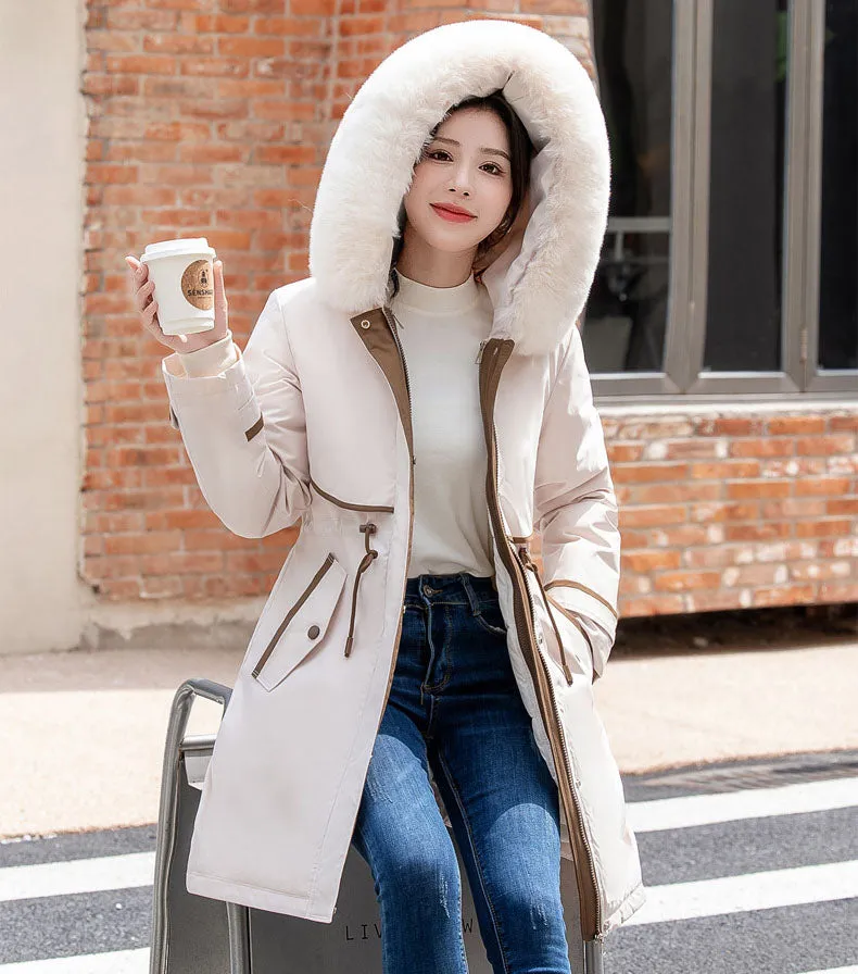 Stylish Hooded Parka with Patchwork Design and Slash Pocket