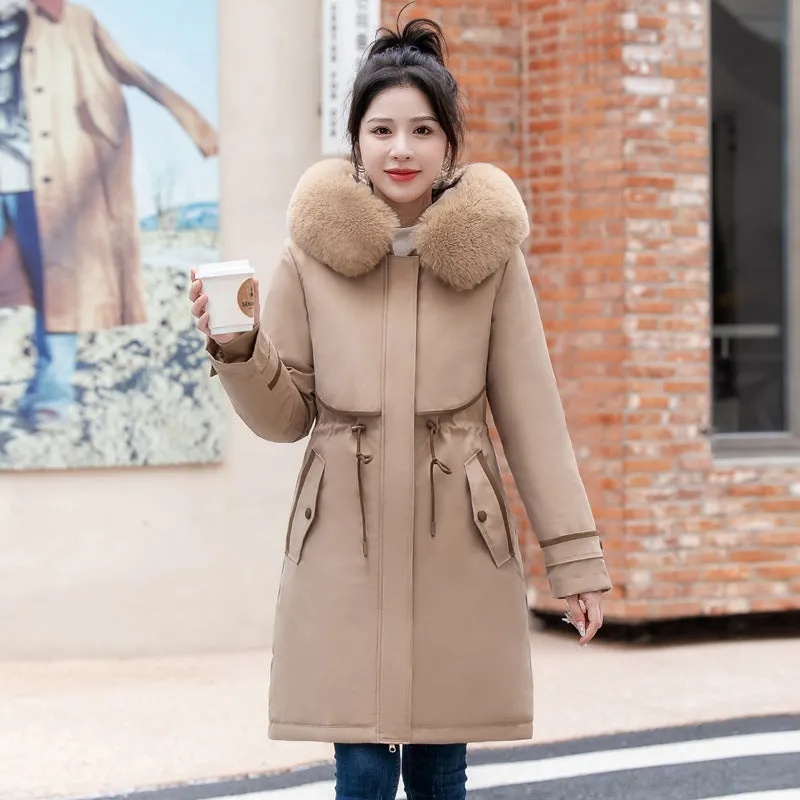 Stylish Hooded Parka with Patchwork Design and Slash Pocket