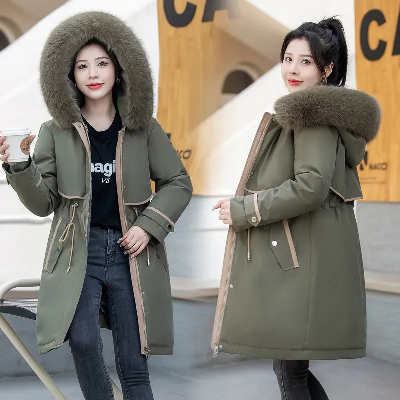 Stylish Hooded Parka with Patchwork Design and Slash Pocket