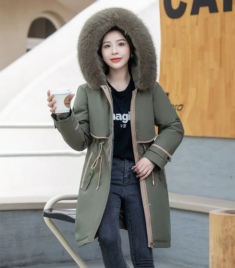 Stylish Hooded Parka with Patchwork Design and Slash Pocket