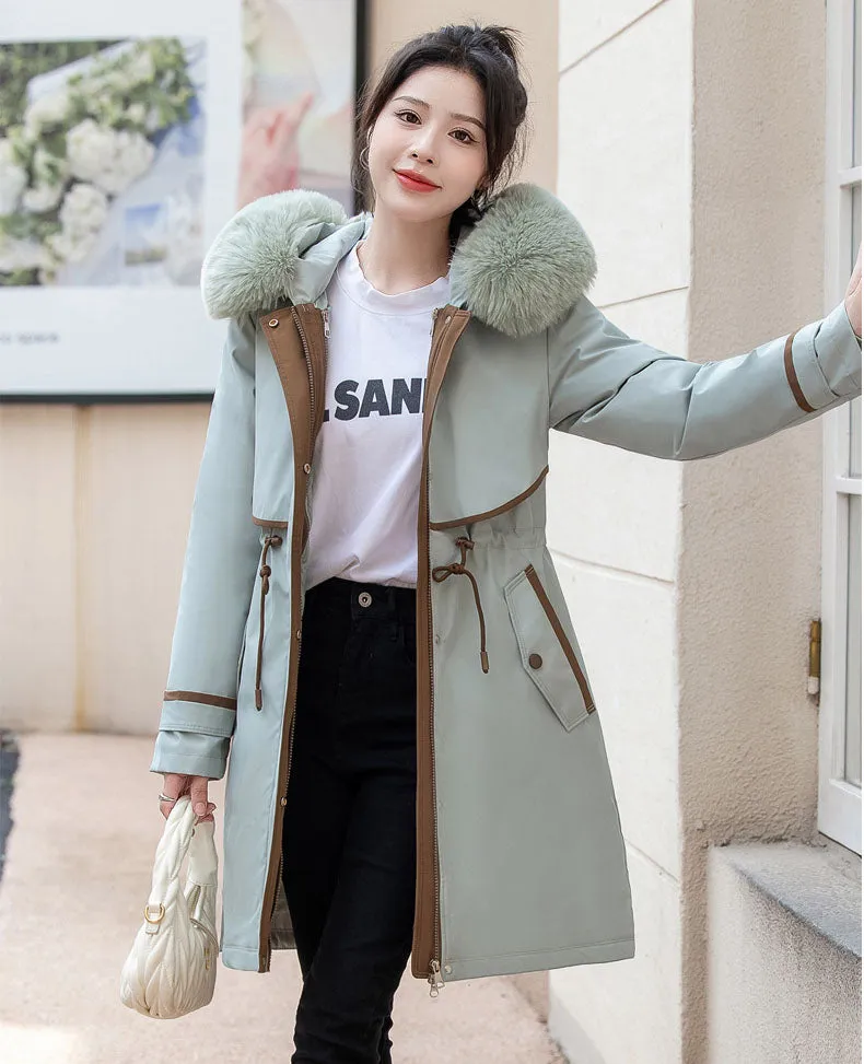 Stylish Hooded Parka with Patchwork Design and Slash Pocket