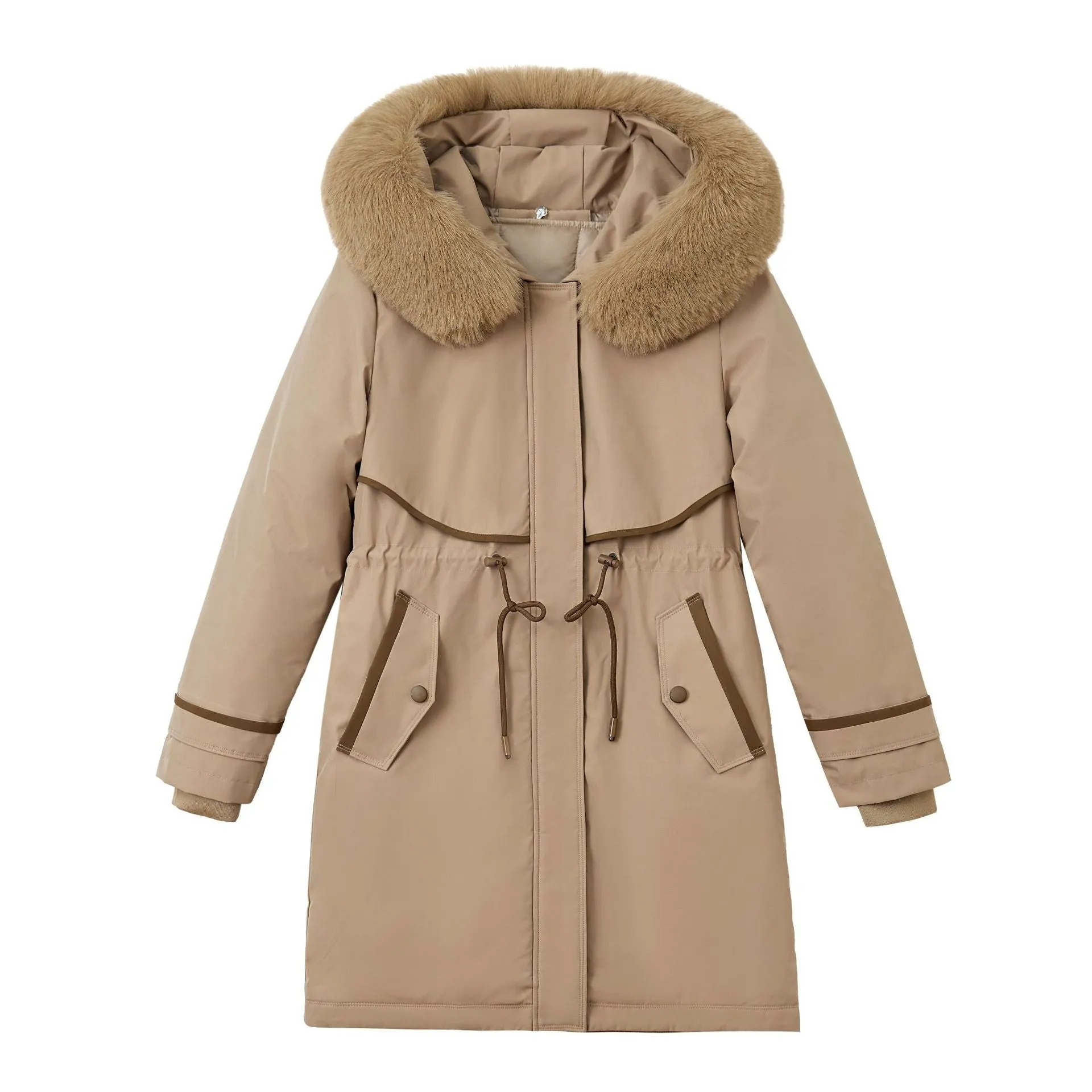 Stylish Hooded Parka with Patchwork Design and Slash Pocket