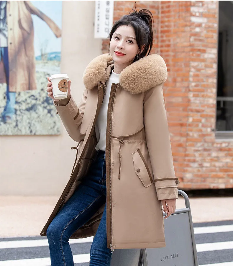 Stylish Hooded Parka with Patchwork Design and Slash Pocket