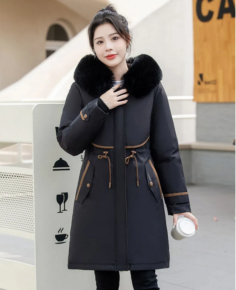 Stylish Hooded Parka with Patchwork Design and Slash Pocket