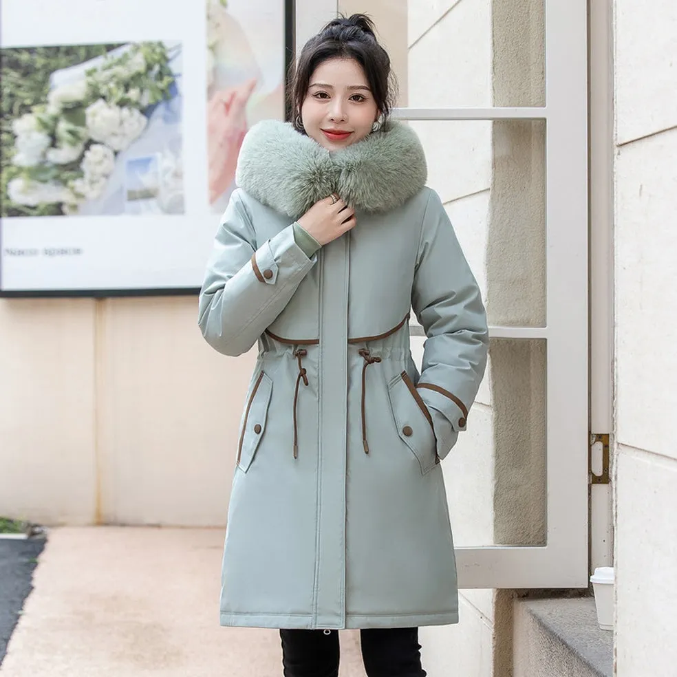 Stylish Hooded Parka with Patchwork Design and Slash Pocket