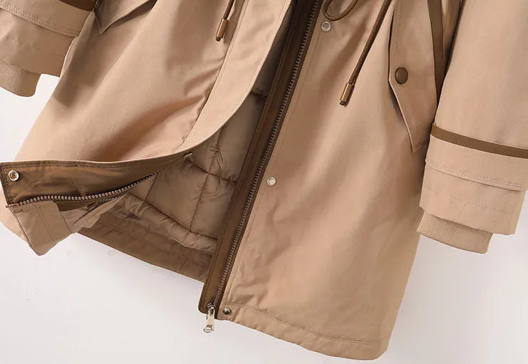 Stylish Hooded Parka with Patchwork Design and Slash Pocket