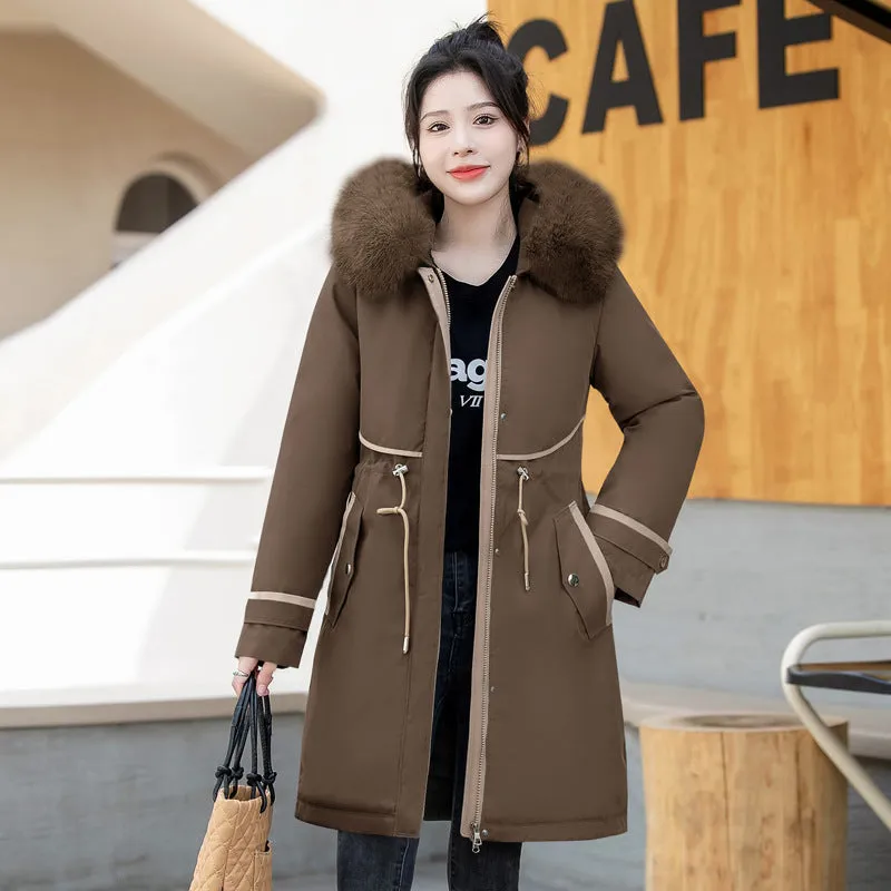 Stylish Hooded Parka with Patchwork Design and Slash Pocket