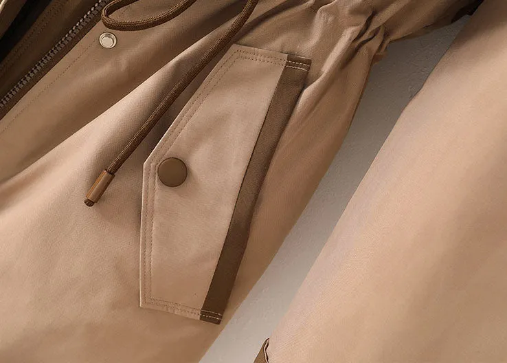 Stylish Hooded Parka with Patchwork Design and Slash Pocket