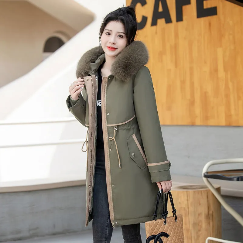 Stylish Hooded Parka with Patchwork Design and Slash Pocket
