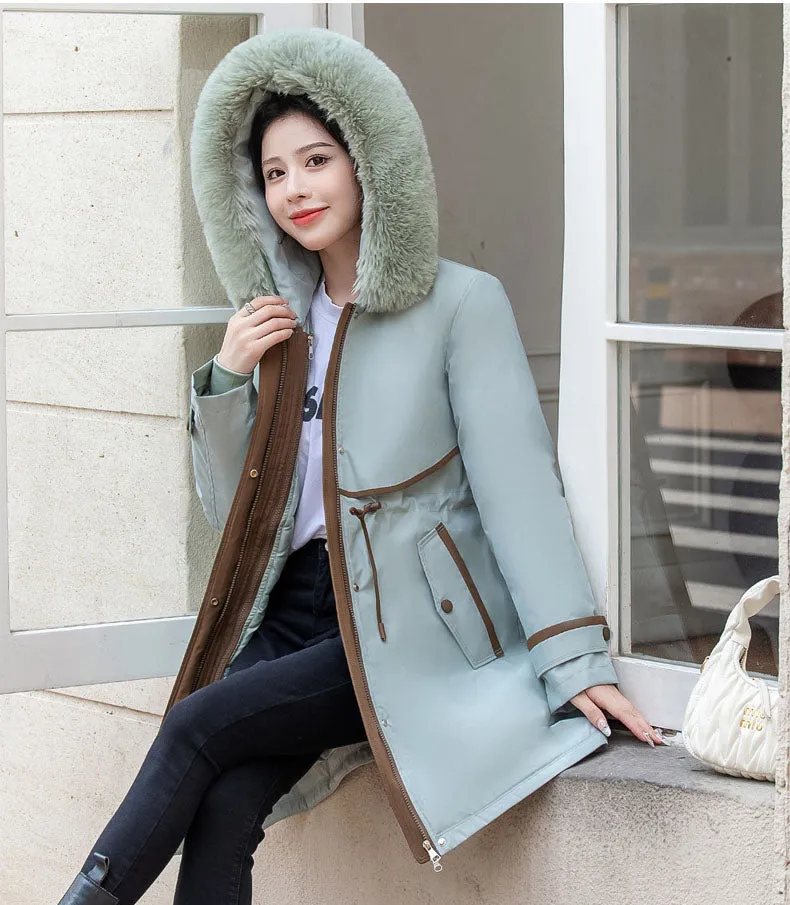 Stylish Hooded Parka with Patchwork Design and Slash Pocket