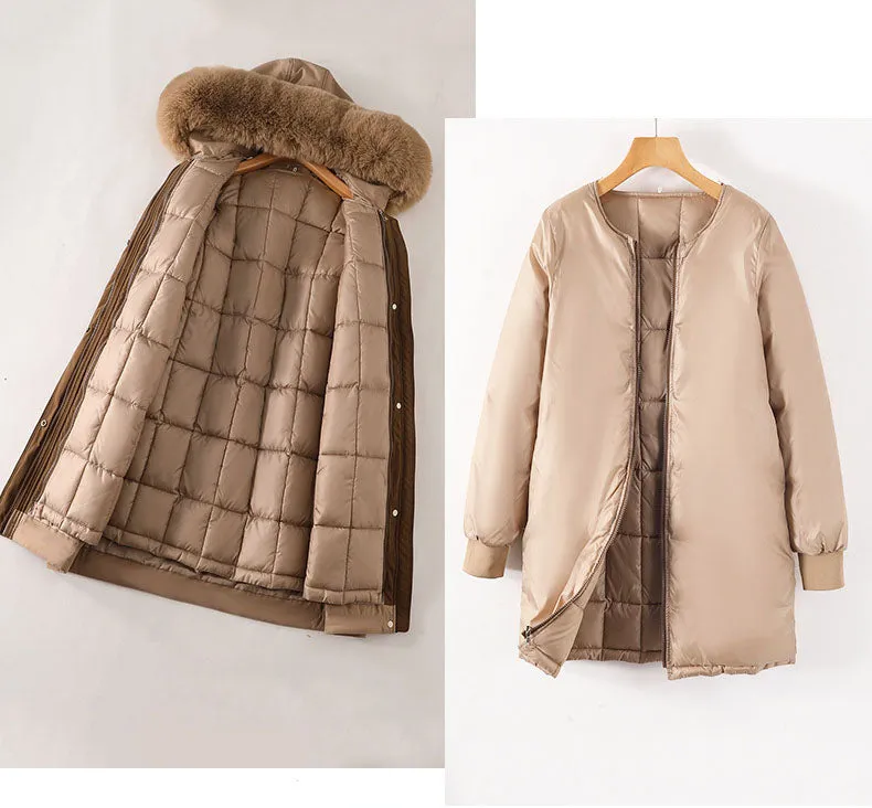 Stylish Hooded Parka with Patchwork Design and Slash Pocket