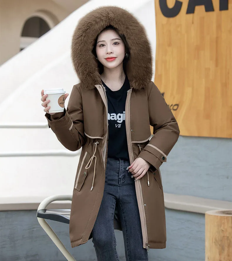 Stylish Hooded Parka with Patchwork Design and Slash Pocket