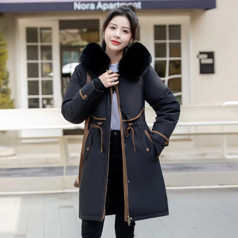 Stylish Hooded Parka with Patchwork Design and Slash Pocket