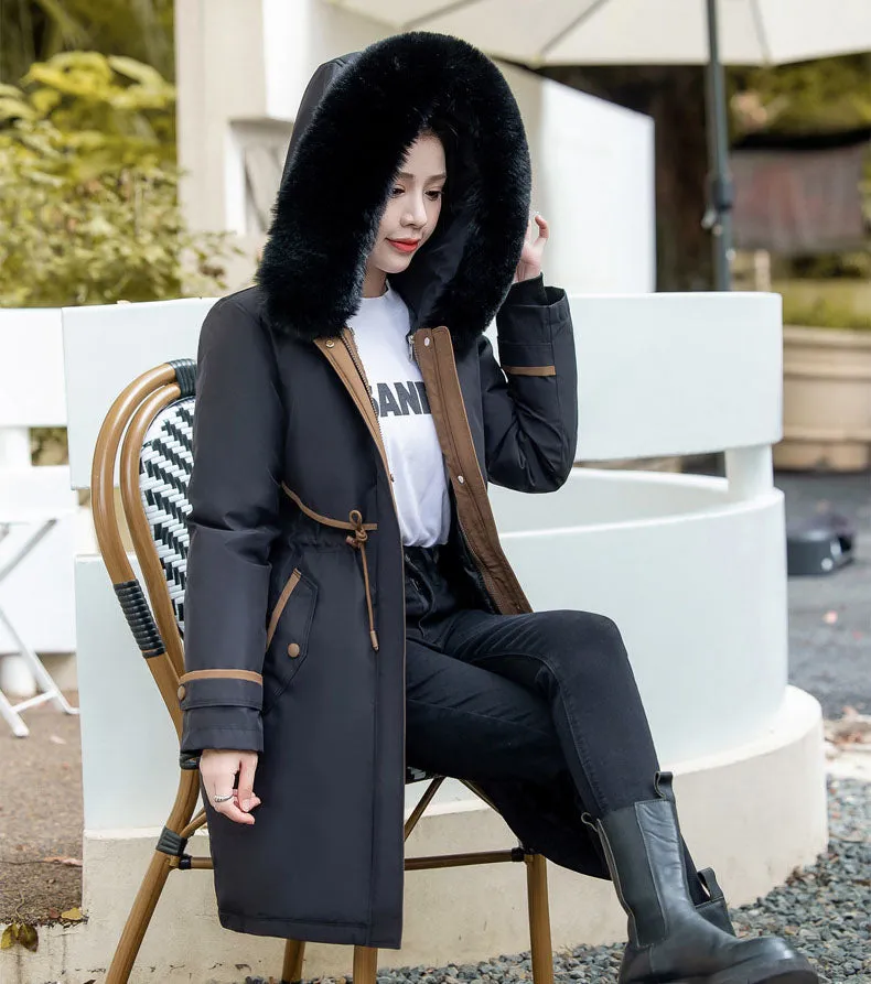 Stylish Hooded Parka with Patchwork Design and Slash Pocket