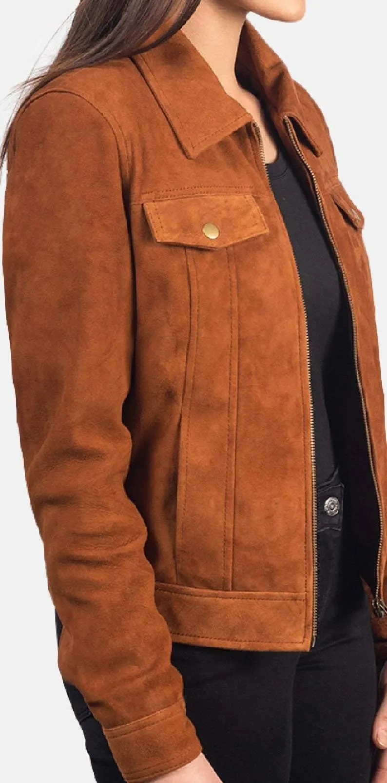 Suede Leather jacket for womens. Fashionable outwear for womens. New womens collection