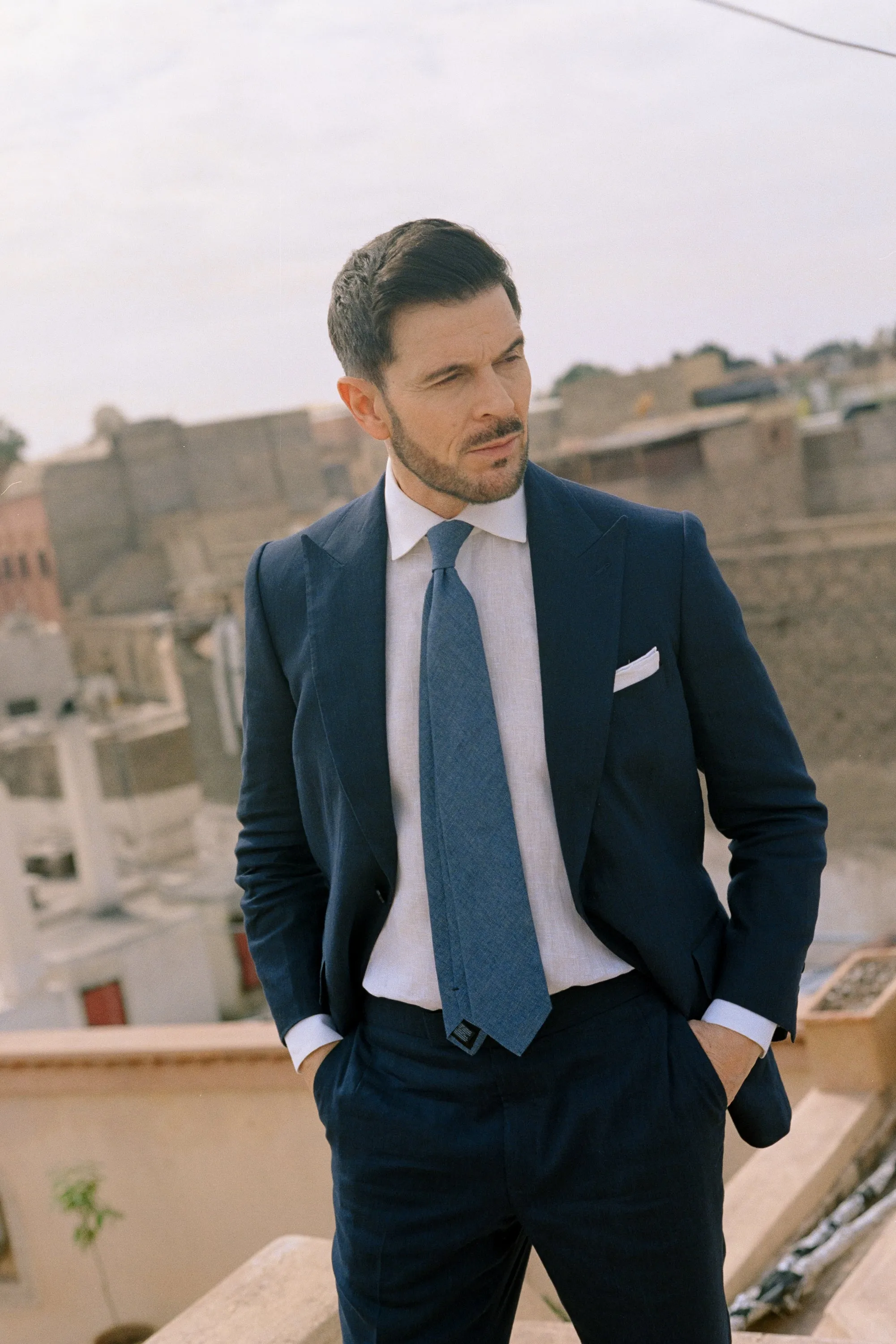 Summer Tie in Mid Blue Pure Linen