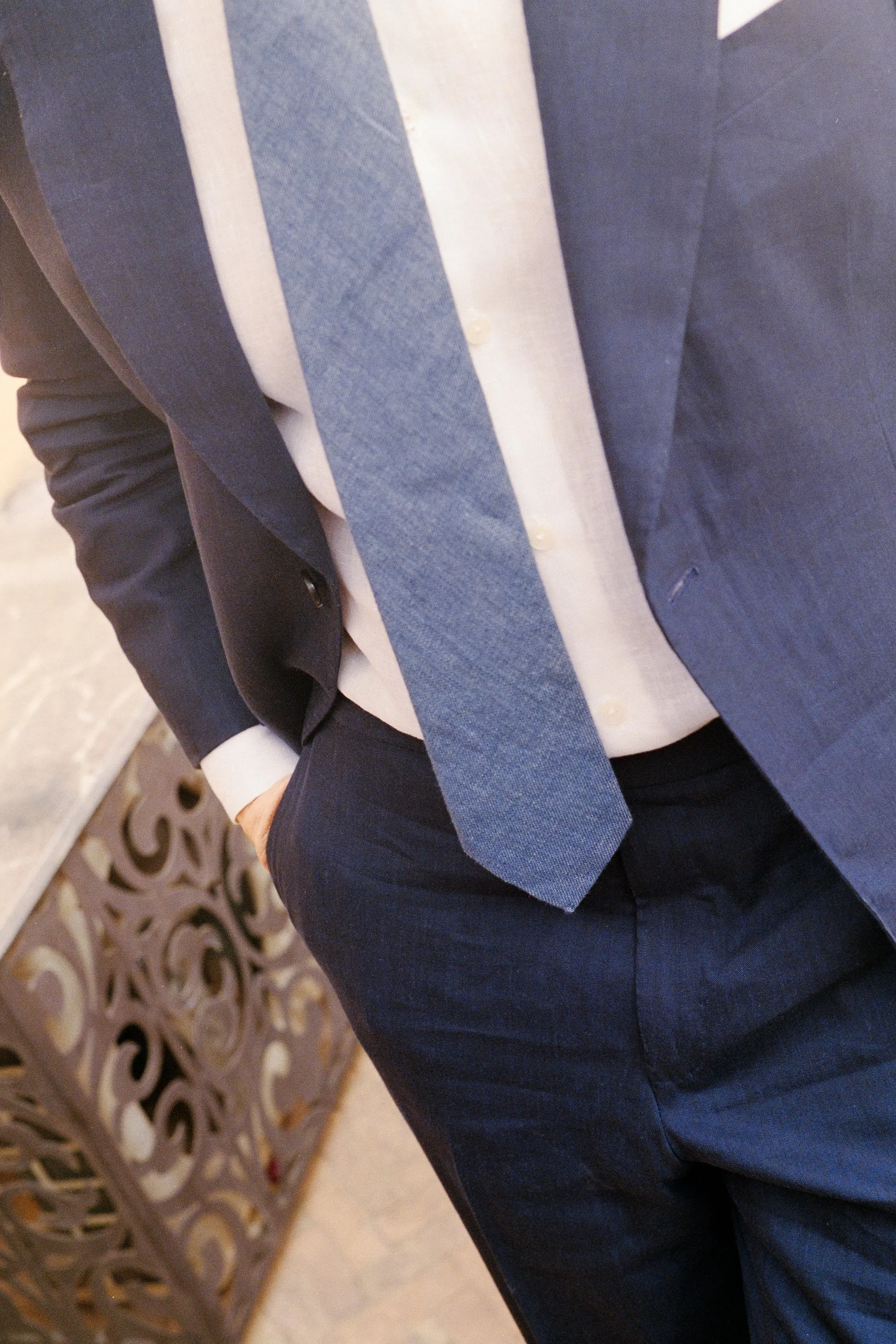 Summer Tie in Mid Blue Pure Linen
